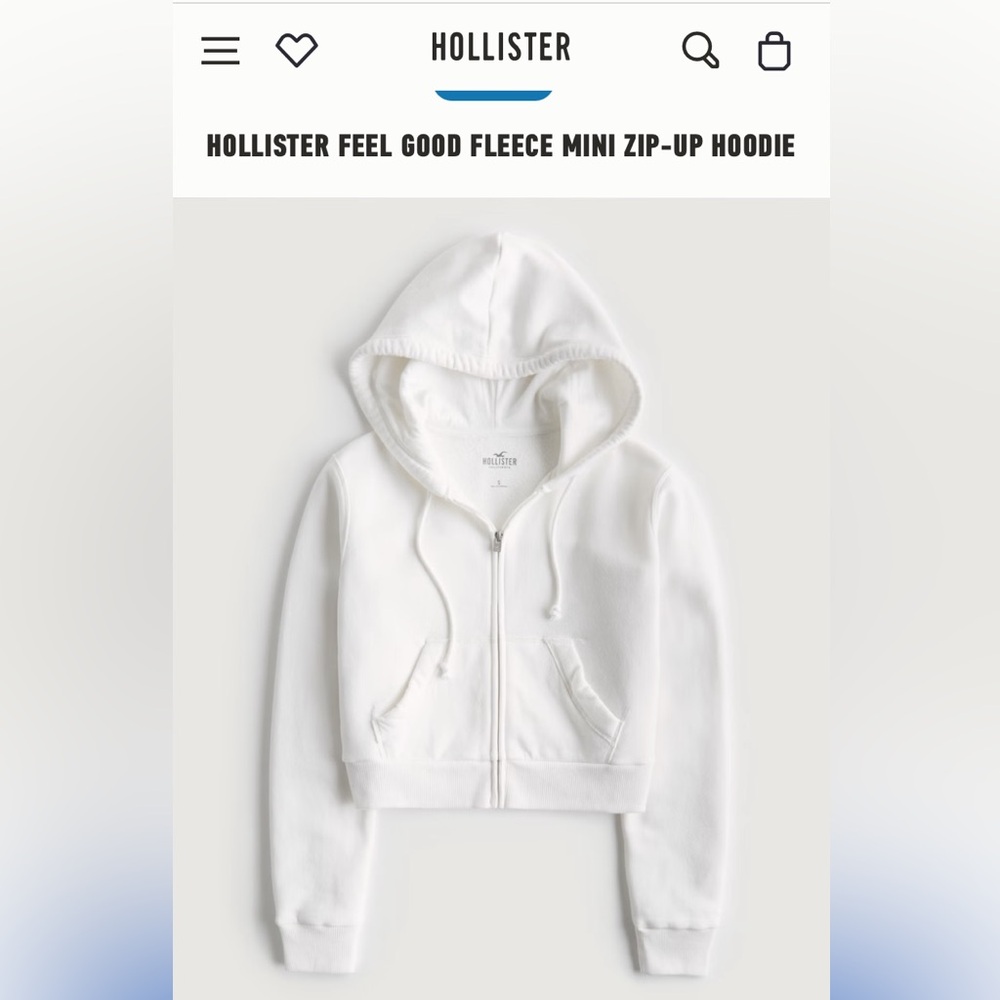Hollister white feel good fleece mini zip up hoodie